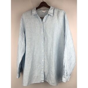 J. Jill women's XL‎ Striped 100% Linen Long Sleeve Button Down Shirt